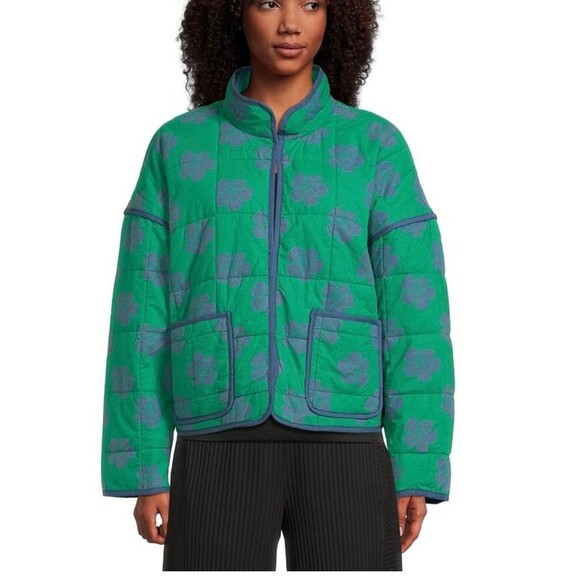 Free People Chloe Jacket Top Floral Printed Quilted Dolman Long Sleeve L 285616 - Picture 2 of 9